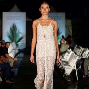 Cream White Lace Maxi Coverup Dress wedding gypsy